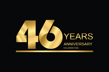 46 year anniversary vector banner template. gold icon isolated on black background.