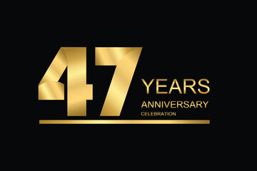 47 year anniversary vector banner template. gold icon isolated on black background.