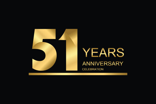 51 year anniversary vector banner template. gold icon isolated on black background.