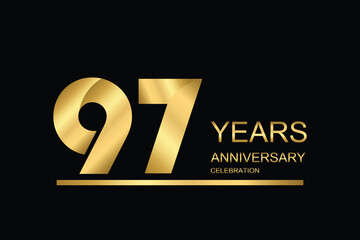97 year anniversary vector banner template. gold icon isolated on black background.