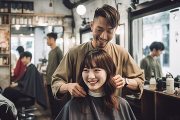 男性美容師と女性客：AI生成画像