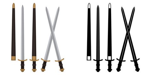 Set Viking swords vector. Traditional Europe Middle Age blade weapon illustration