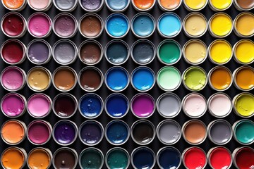 Paint cans in a row as a background