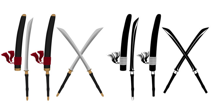 Set Daab Sword vector. Traditional asian thai blade weapon illustration