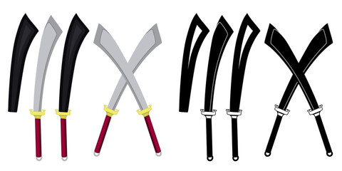 Set Dadao swords vector illustration. Traditional Chinese blade weapon
