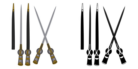 set Gauntlet or pata Sword vector illustration. Traditional medieval indian European blade weapon