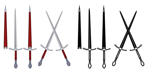 Set Estoc Sword vector illustration. Traditional medieval france European blade weapon