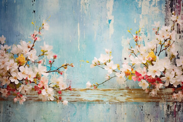 Spring Blooming: Beautiful Spring Flowers on Light-Colored Wooden Background Created with Generative AI Tools