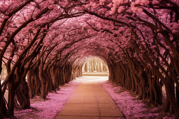 Enchanting Pink Flower Trees Tunnel - Created with Generative AI Tools