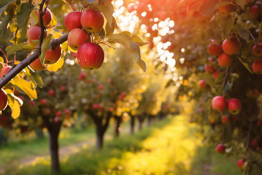 Bountiful Apple Trees in an Orchard during the Fall Season Created with Generative AI Tools