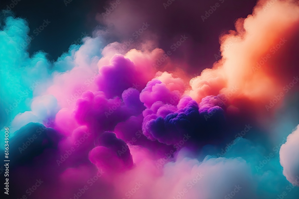 Poster smoke with shiny glitter particles abstract background, glow colorfull background for design, ai gen