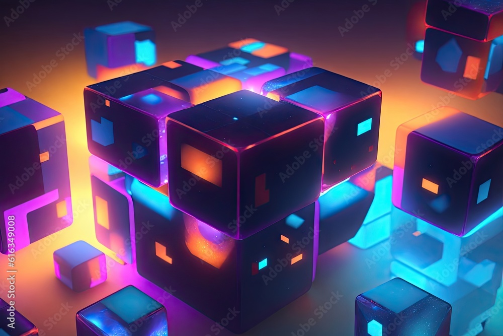 Poster abstract neon cube glow background for design ai generative