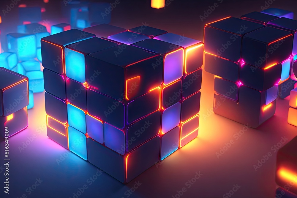 Poster abstract neon cube glow background for design ai generative