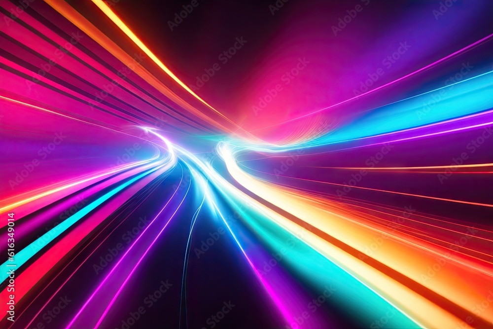 Poster abstract colorfull design background of light with stripes of colourful rays moving, ai generative
