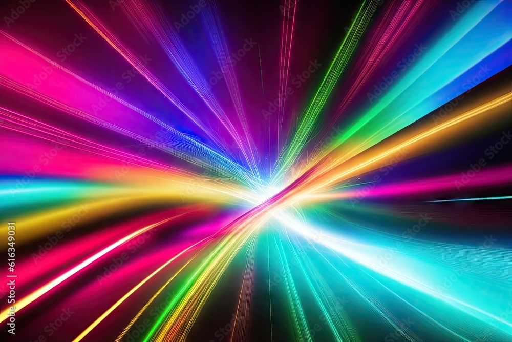 Poster abstract colorfull design background of light with stripes of colourful rays moving, ai generative