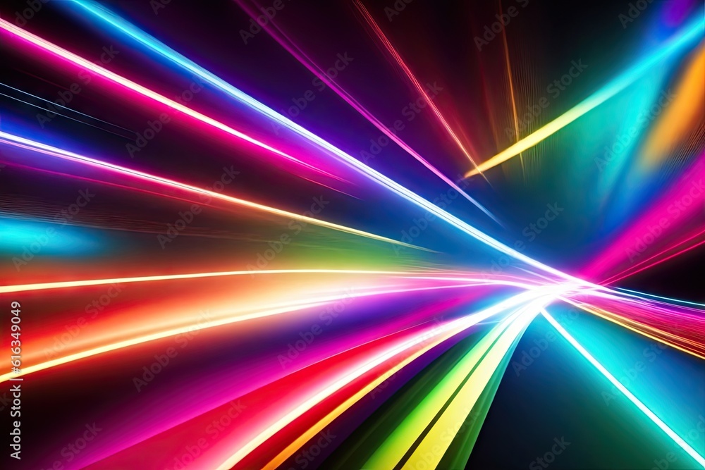 Poster abstract colorfull design background of light with stripes of colourful rays moving, ai generative