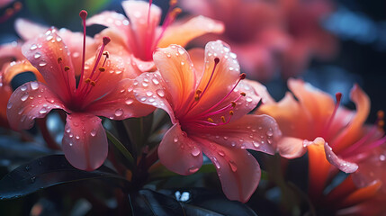 Beautiful flowers in the tropical forest, front view.