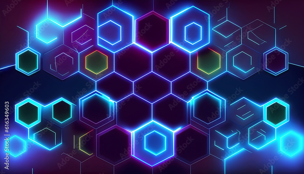 Wall mural abstract background hexagon pattern with glowing lights