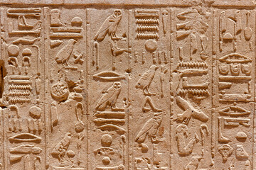 Ancient Egyptian Hieroglyphs written on a wall 