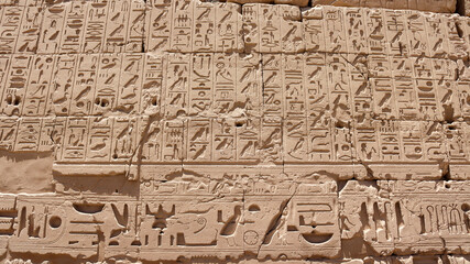 Ancient Egyptian Hieroglyphs written on a wall 