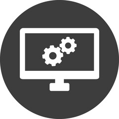 Computer Setting icon in black circle.