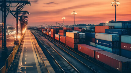 freight train at sunset - obrazy, fototapety, plakaty