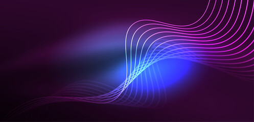 Shiny glowing neon wave. Neon light or laser show, electric impulse, power lines, techno quantum energy impulse, magic glowing dynamic lines