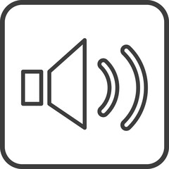 Speaker icon in thin line black square frames.