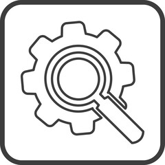 Search and Setting icon in thin line black square frames.