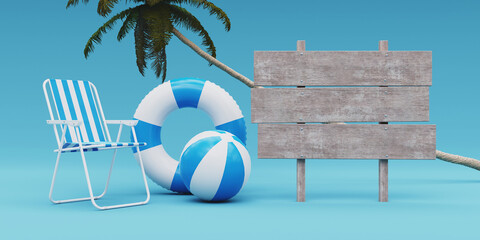 summer holiday concept background, 3d rendering