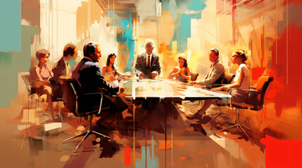business meeting as abstract impressionist art