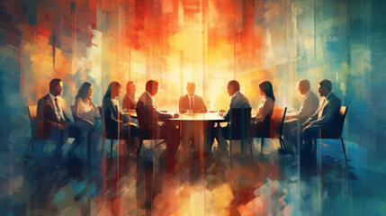 business meeting as abstract impressionist art - obrazy, fototapety, plakaty