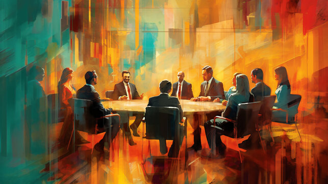 business meeting as abstract impressionist art