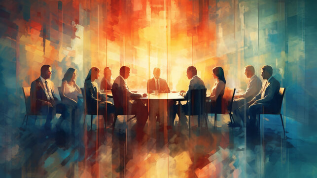 business meeting as abstract impressionist art