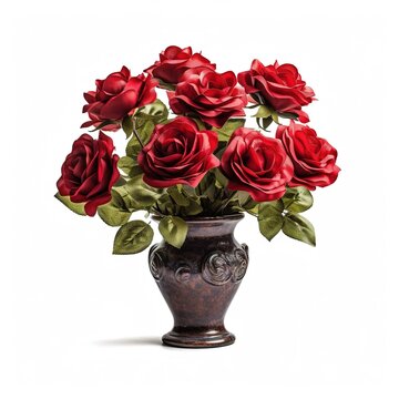 Vase of rose photo with on a white background