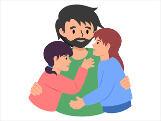 Hand drawn Dad two Daughter illustration