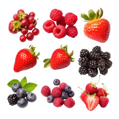 set of berries isolated on transparent background cutout
