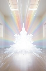 A kaleidoscope of vibrant rainbow colors pour out from the ceiling, creating an awe-inspiring art piece that captures the eye and captivates the soul