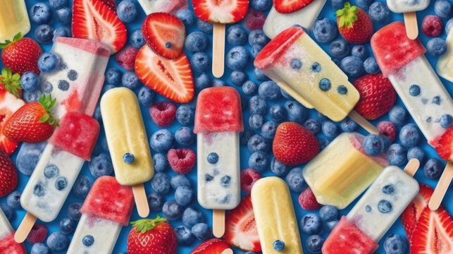 creative concept of close up ice cream popsicles  and colorful sprinkles