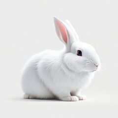 Majestic white rabbit poses with poise on pure white canvas.