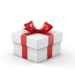 Obraz premium White gift box with red bow on white background