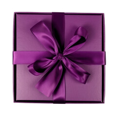 purple gift box with bow isolated on transparent background cutout