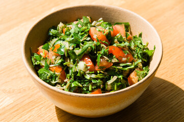 Sri Lankan style gotu kola salad with tomatoes