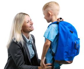 School concept. Schoolboy with your mother. First day in school.