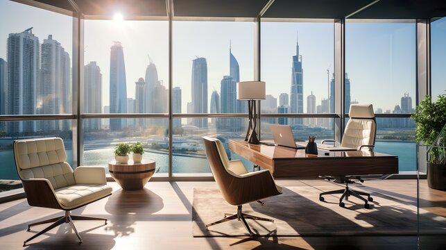 Ein beeindruckendes B&uuml;ro in Dubai: Vereint Luxus und Komfort mit atemberaubendem Blick auf die Skyline