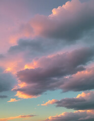 Obraz premium Tranquil beauty of the evening sky landscape is adorned with wisps of clouds and a gentle palette of pastel colors evoking a sense of peace and serenity that captivates the heart and soul.