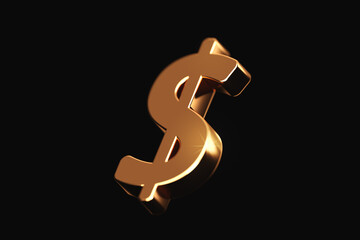 Luxury gold dollar sign isolated on 3d icon golden money usa currency black background business finance banking rich symbol cash concept or wealth financial economy success investment profit exchange.