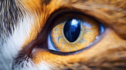 A closeup of a cat's eye and fur