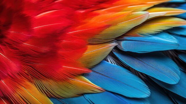 A closeup of a colorful parrot's feather