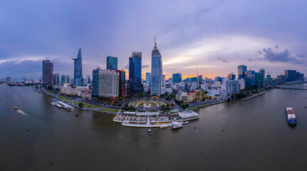 Sunset on Saigon riverside, Ho Chi Minh city Vietnam. Photo taken on  June,  2023.